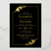 Elegant Botanical Lijst Gold Black Wedding Folie Uitnodiging (Voorkant)