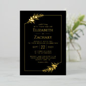 Elegant Botanical Lijst Gold Black Wedding Folie Uitnodiging (Staand Voorkant)