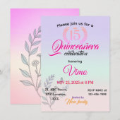 Elegant Botanical Line Art Quinceañera Invitation  Kaart (Voorkant / Achterkant)