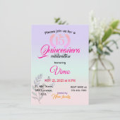 Elegant Botanical Line Art Quinceañera Invitation  Kaart (Staand voorkant)