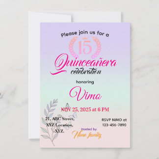 Elegant Botanical Line Art Quinceañera Invitation  Kaart