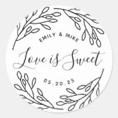 Elegant Botanical Love is Sweet Wedding Favor Ronde Sticker (Voorkant)