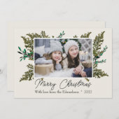 Elegant botanical Merry-kerstfoto Feestdagenkaart (Voorkant / Achterkant)