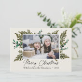Elegant botanical Merry-kerstfoto Feestdagenkaart (Staand voorkant)