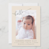 Elegant Botanical Minimalist Hello Photo Birth Aankondiging (Voorkant)