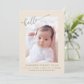 Elegant Botanical Minimalist Hello Photo Birth Aankondiging (Staand voorkant)