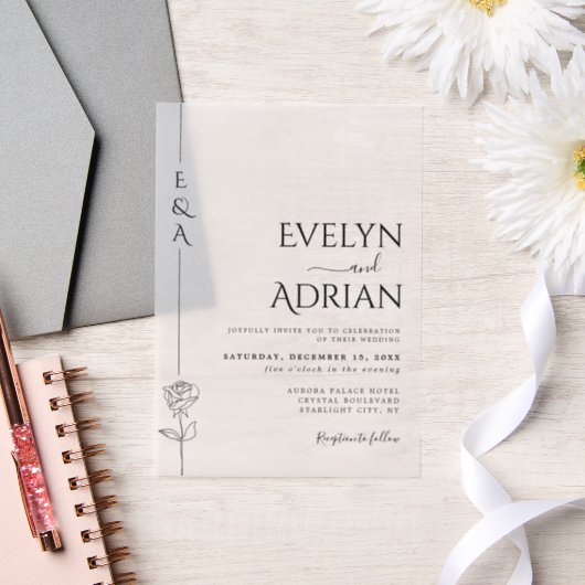Elegant Botanical Modern Minimalist Wedding Vellum Uitnodigingen (Huwelijk)
