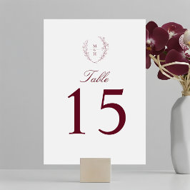 Elegant Botanical Monogram Burgundy Wedding Kaart