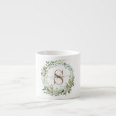 Elegant Botanical Monogram Espresso Mug with Name Espresso Kop (Voorkant)