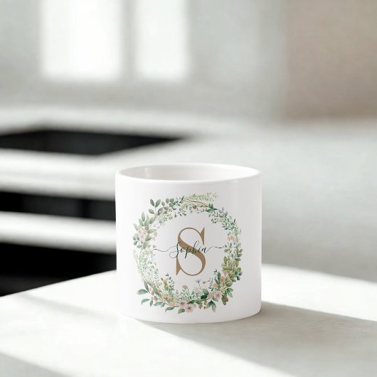 Elegant Botanical Monogram Espresso Mug with Name Espresso Kop