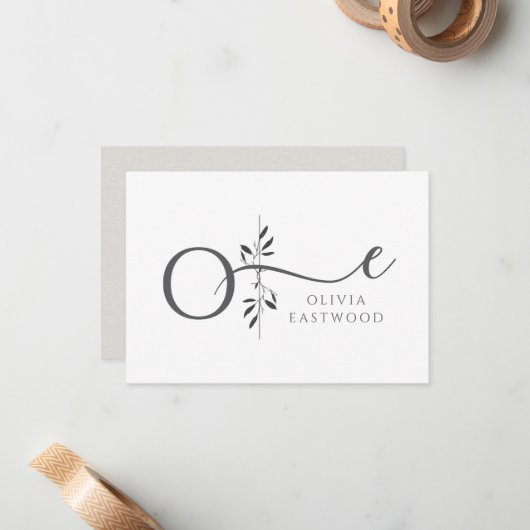 Elegant Botanical Monogram Flat Note Card Notitiekaartje (Voorkant / Achterkant in situ)