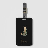Elegant Botanical Monogram Gold Letter J Bagagelabel (Voorkant (verticaal))