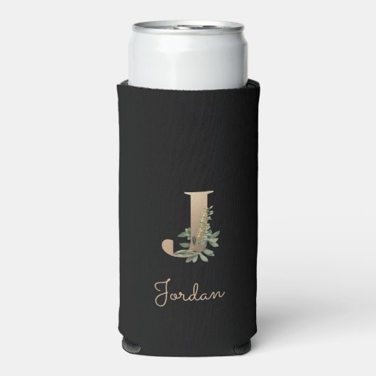 Elegant Botanical Monogram Gold Letter J Seltzer Blikjeskoeler (Seltzer Voorkant)