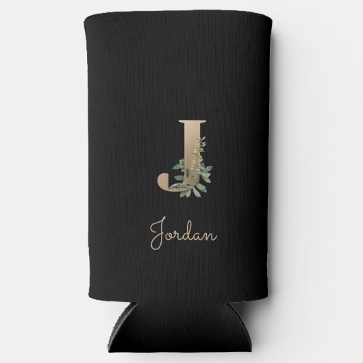 Elegant Botanical Monogram Gold Letter J Seltzer Blikjeskoeler (Voorkant)