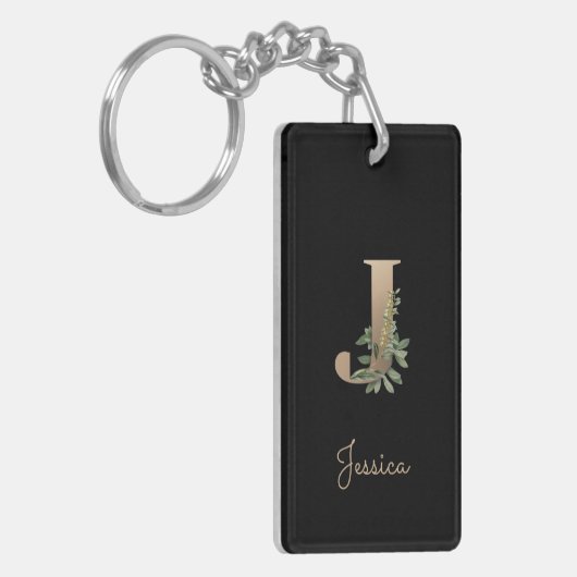 Elegant Botanical Monogram Gold Letter J Sleutelhanger (Voorkant Links)