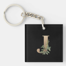 Elegant Botanical Monogram Gold Letter J Sleutelhanger