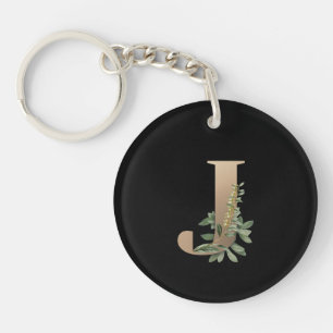 Elegant Botanical Monogram Gold Letter J Sleutelhanger