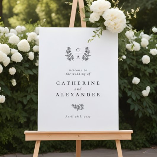 Elegant Botanical Monogram Initiaal Weddenschap Poster