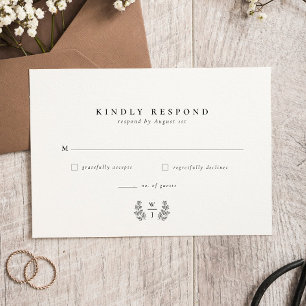 Elegant Botanical Monogram Initiaal Wedding RSVP Kaartje