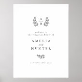 Elegant Botanical Monogram Rehearings Dinner Sign Poster (Voorkant)