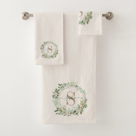 Elegant Botanical Monogram Towel with Custom Name Bad Handdoek (Insitu)
