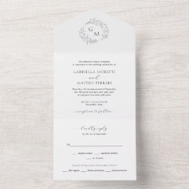 Elegant Botanical Monogram Weddenschap All In One Uitnodiging