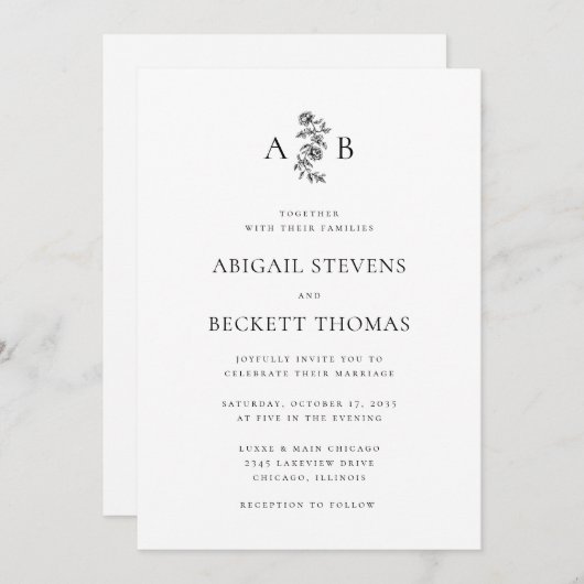 Elegant Botanical Monogram Weddenschap Kaart (Voorkant / Achterkant)