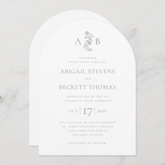 Elegant Botanical Monogram Weddenschap Kaart (Voorkant / Achterkant)