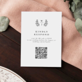 Elegant Botanical Monogram Weddenschap QR Code RSV RSVP Kaartje