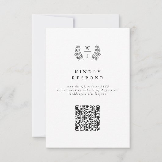 Elegant Botanical Monogram Weddenschap QR Code RSV RSVP Kaartje (Voorkant)