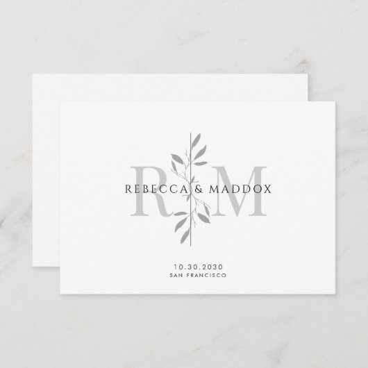 Elegant Botanical Monogram Wedding Bedankkaart (Voorkant / Achterkant)