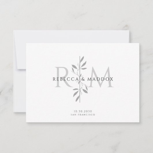 Elegant Botanical Monogram Wedding Bedankkaart (Voorkant)