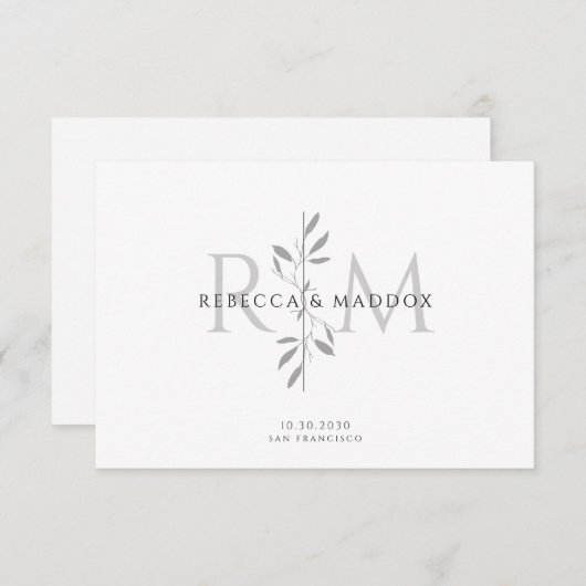 Elegant Botanical Monogram Wedding Bedankkaart (Voorkant / Achterkant)