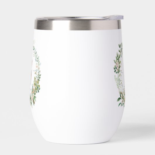 Elegant Botanical Monogram Wine Tumbler with Name (Links)