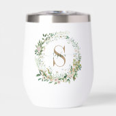 Elegant Botanical Monogram Wine Tumbler with Name (Voorkant)