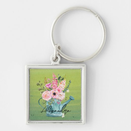 Elegant botanical monogrammed Greenery and floral Sleutelhanger (Voorkant)