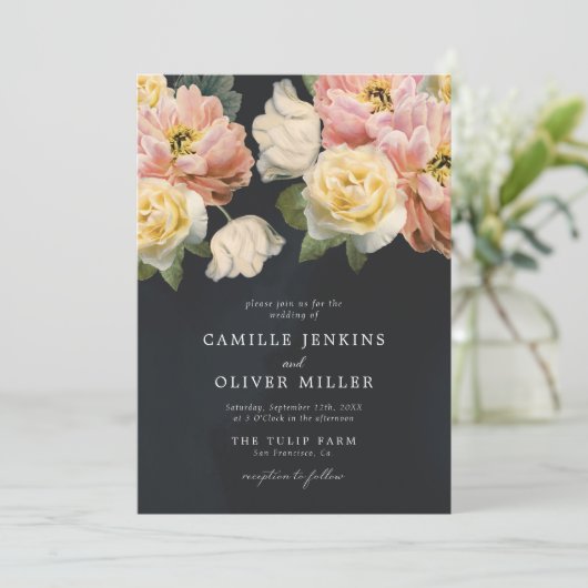 Elegant Botanical Moody Photo Wedding Invitation Kaart (Staand voorkant)