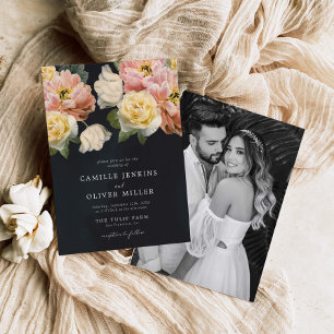 Elegant Botanical Moody Photo Wedding Invitation Kaart