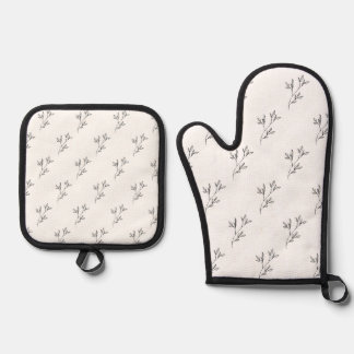 Elegant Botanical Oven Mitts & Pot Holders Ovenwant & Pannenlap Set