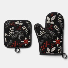 Elegant botanical pattern ovenwant & pannenlap set