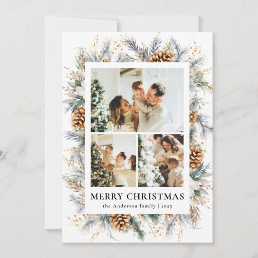 Elegant Botanical Photo Frame Merry Christmas Feestdagenkaart (Voorkant)