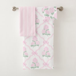 Elegant Botanical Pink Green Hydrangea Bad Handdoek