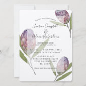 Elegant Botanical Protea Paars Wedding Invitation Kaart (Voorkant)