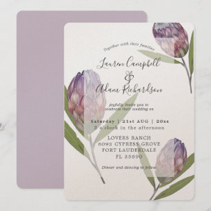 Elegant Botanical Protea Paars Wedding Invitation Kaart