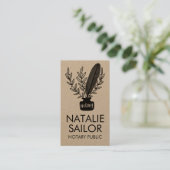 Elegant Botanical Quill Logo Notary Public Kraft Visitekaartje (Staand voorkant)