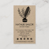 Elegant Botanical Quill Logo Notary Public Kraft Visitekaartje (Achterkant)