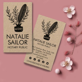 Elegant Botanical Quill Logo Notary Public Kraft Visitekaartje