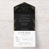 Elegant Botanical Real Foil 50th Anniversary All In One Uitnodiging (Binnenkant)