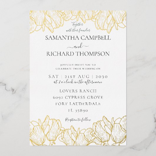 Elegant Botanical Real Gold Wedding Folie Uitnodiging (Voorkant)