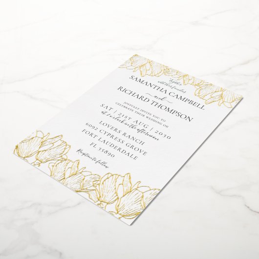 Elegant Botanical Real Gold Wedding Folie Uitnodiging (Gedraaid)